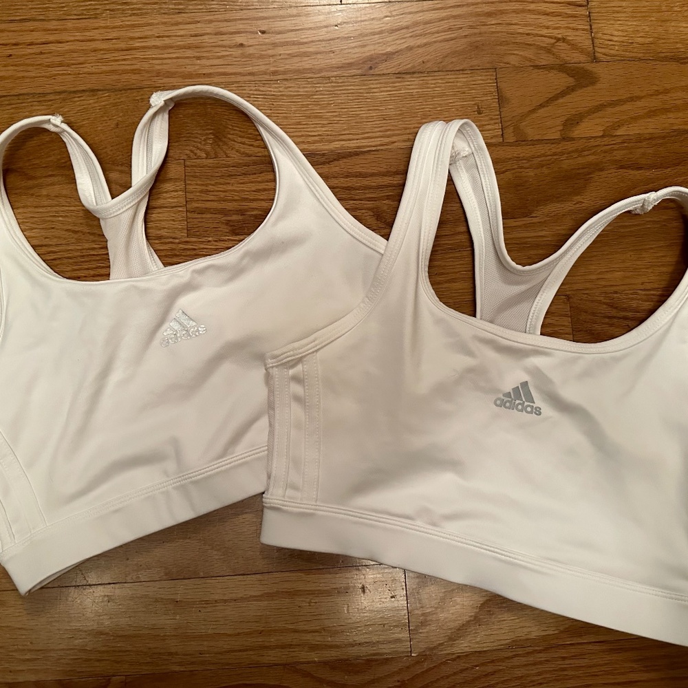 2 Adidas Sports Bras White. NWOT